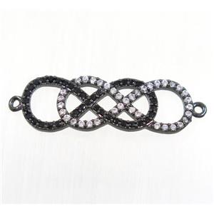 double infinity copper connector paved zircon, black plated, approx 9x25mm [FDZN3009]