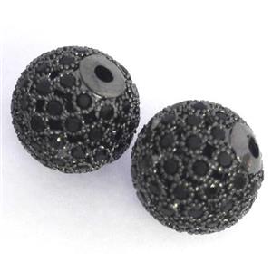 copper bead paved zircon, round, black, approx 12mm dia [FDZN301-12MM]