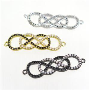 double infinity copper connector paved zircon, mix color, approx 9x25mm [FDZN3010]