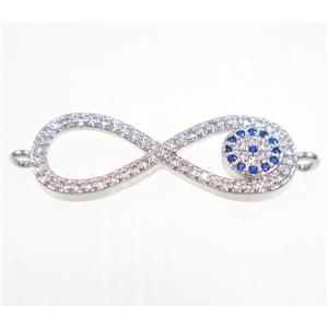 copper infinity connector paved zircon, platinum plated, approx 9x25mm [FDZN3017]