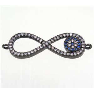 copper infinity connector paved zircon, black plated, approx 9x25mm [FDZN3019]