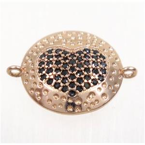 copper button heart connector paved zircon, rose gold, approx 14mm dia [FDZN3021]