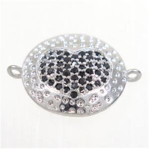 copper button heart connector paved zircon, platinum plated, approx 14mm dia [FDZN3022]
