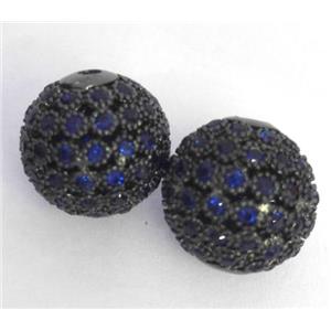 copper bead paved zircon, round, black, approx 12mm dia [FDZN303-12MM]