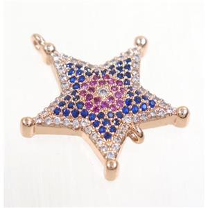 copper Star connector paved zircon, rose gold, approx 20mm dia [FDZN3031]