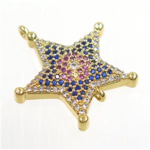 copper Star connector paved zircon, gold plated, approx 20mm dia [FDZN3033]