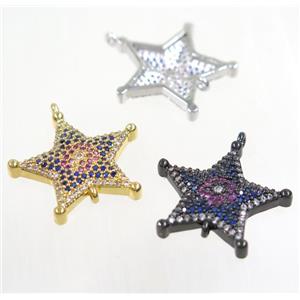 copper Star connector paved zircon, mix color, approx 20mm dia [FDZN3035]