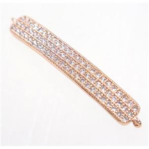 copper rectangle connector paved zircon, rose gold, approx 5x35mm [FDZN3036]