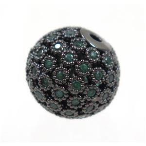copper bead paved zircon, round, black, approx 12mm dia [FDZN304-12MM]
