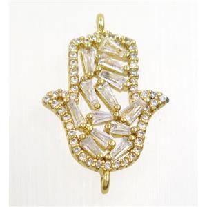 copper Hamsahand connector paved zircon, gold plated, approx 15x17mm [FDZN3043]