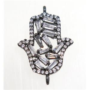 copper Hamsahand connector paved zircon, black plated, approx 15x17mm [FDZN3044]