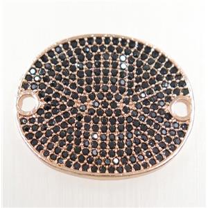 copper oval connector paved zircon, rose gold, approx 20x24mm [FDZN3046]