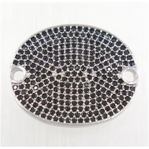copper oval connector paved zircon, platinum plated, approx 20x24mm [FDZN3047]