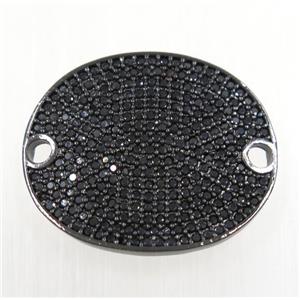 copper oval connector paved zircon, black plated, approx 20x24mm [FDZN3049]
