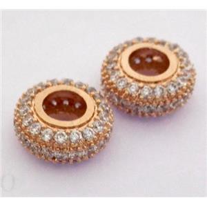 Copper bead paved zircon, rondelle, rose gold, approx 12mm dia [FDZN305-12MM]