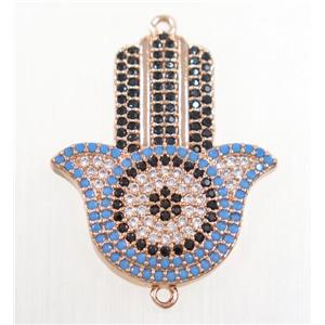 copper Hamsahand connector paved zircon, rose gold, approx 20x26mm [FDZN3051]