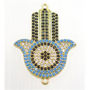 copper Hamsahand connector paved zircon, gold plated, approx 20x26mm [FDZN3053]
