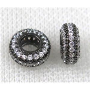 Copper bead paved zircon, rondelle, black plated, approx 10mm dia [FDZN306-10MM]