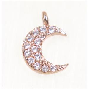 copper Crescent moon pendant paved zircon, rose gold, approx 8.5mm dia [FDZN3061]