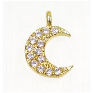 copper Crescent moon pendant paved zircon, gold plated, approx 8.5mm dia [FDZN3063]