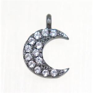 copper Crescent moon pendant paved zircon, black plated, approx 8.5mm dia [FDZN3064]