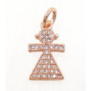 copper Kid pendant paved zircon, cartoon, rose gold, approx 8x12mm [FDZN3066]