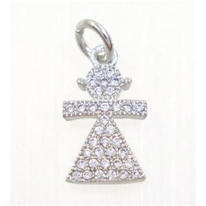 copper Kid pendant paved zircon, cartoon, platinum plated, approx 8x12mm [FDZN3067]