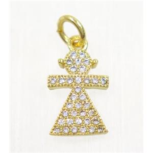 copper Kid pendant paved zircon, cartoon, gold plated, approx 8x12mm [FDZN3068]