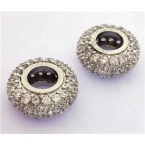 Copper bead paved zircon, rondelle, platinum plated, approx 10mm dia [FDZN307-10MM]