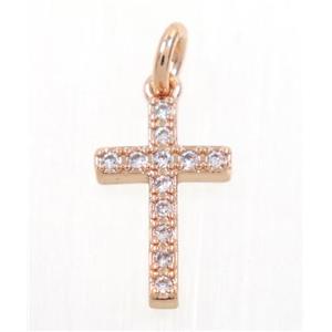 copper Cross pendant paved zircon, rose gold, approx 9x14mm [FDZN3074]