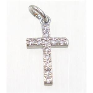 copper Cross pendant paved zircon, platinum plated, approx 9x14mm [FDZN3075]