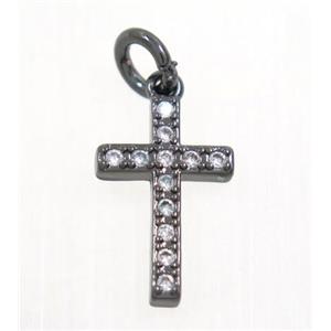 copper Cross pendant paved zircon, black plated, approx 9x14mm [FDZN3077]