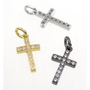 copper Cross pendant paved zircon, mix color, approx 9x14mm [FDZN3078]