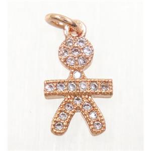 copper Kid pendant paved zircon, cartoon, rose gold, approx 8.5x12mm [FDZN3079]