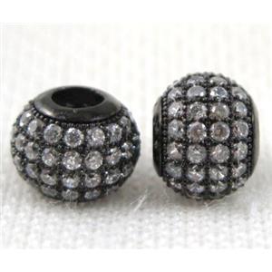Copper bead paved zircon, round, black plated, approx 9x12mm [FDZN308]