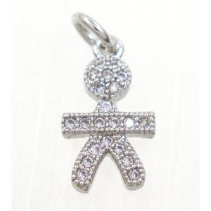 copper Kid pendant paved zircon, cartoon, platinum plated, approx 8.5x12mm [FDZN3080]