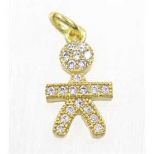 copper Kid pendant paved zircon, cartoon, gold plated, approx 8.5x12mm [FDZN3081]