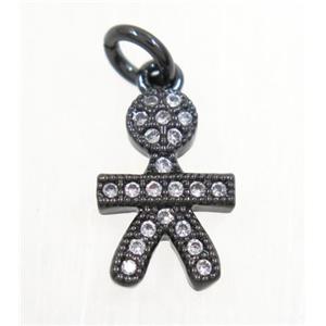 copper Kid pendant paved zircon, cartoon, black plated, approx 8.5x12mm [FDZN3082]