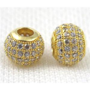 Copper bead paved zircon, round, gold plated, approx 9x12mm [FDZN309]