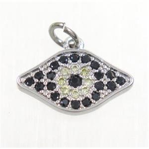 copper eye pendant paved zircon, platinum plated, approx 8x13mm [FDZN3090]