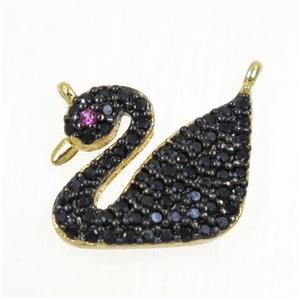 copper Swan pendant paved zircon with 2loops, gold plated, approx 10-12mm [FDZN3094]