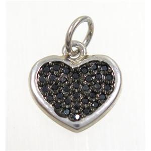 copper Heart pendant paved zircon, platinum plated, approx 11-13mm [FDZN3095]