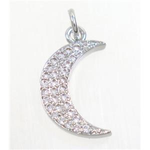 copper Moon pendant paved zircon, platinum plated, approx 10x16mm [FDZN3098]