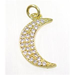 copper Moon pendant paved zircon, gold plated, approx 10x16mm [FDZN3099]