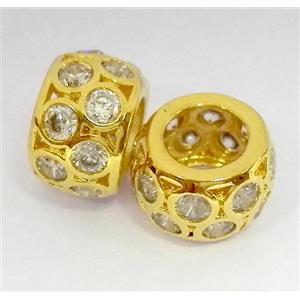 Copper bead paved zircon, rondelle, gold plated, approx 7x10mm [FDZN310]