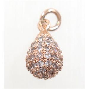 copper Teardrop pendant paved zircon, rose gold, approx 8x12mm [FDZN3102]