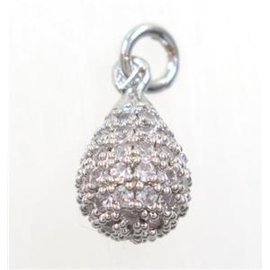 copper Teardrop pendant paved zircon, platinum plated, approx 8x12mm [FDZN3103]