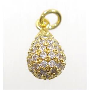 copper Teardrop pendant paved zircon, gold plated, approx 8x12mm [FDZN3104]
