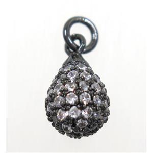 copper Teardrop pendant paved zircon, black plated, approx 8x12mm [FDZN3105]