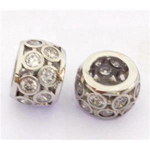 Copper bead paved zircon, rondelle, platinum plated, approx 7x10mm [FDZN311]